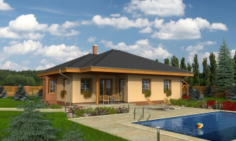 Wunderschönes Einfamilienhaus mit mehrflächig überdachter Terrasse und gewölbtem Essbereich.